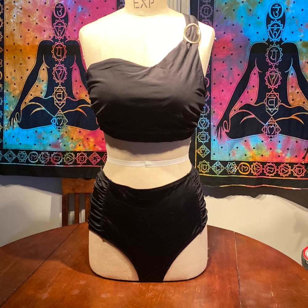 Black plus size 2 piece swimsuit.